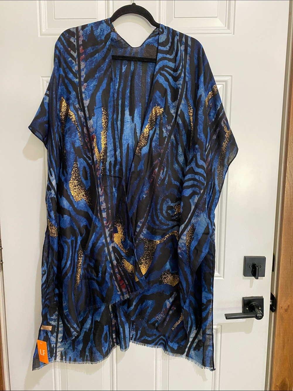 LF Blue and Black Metallic Gold Abstract Kimono Tunic